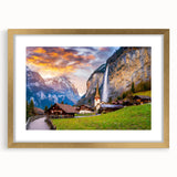 Framed wall art collection featuring a serene landscape and village design with a gold mat, perfect for enhancing home decor in a modern setting.