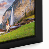 Framed canvas wall art showcasing a vibrant landscape village design, featuring rich colors and intricate details, perfect for home decor enhancement.