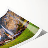 Rolled print showcasing a serene landscape village design in earthy tones, perfect for home decor, crafted with high-quality materials for vibrant art display.