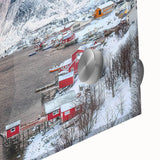 Close-up of a vibrant acrylic glass wall art piece showcasing a picturesque village landscape, featuring lush greenery and serene skies, perfect for home décor.