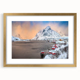 Framed wall art collection showcasing a picturesque village landscape design with a mat and elegant gold frame, perfect for home decor enhancement.