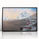 Framed acrylic wall art featuring a picturesque village landscape design in vibrant colors, set against a sleek black frame, perfect for home decor enhancement.