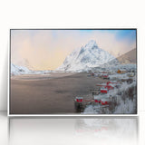 Framed acrylic wall art showcasing a serene village landscape, featuring soft pastel colors and intricate details, perfect for home decor enhancement.