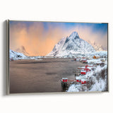 Framed canvas wall art showcasing a serene village landscape with silver accents, perfect for home decor. The artwork features vibrant colors and intricate details, enhancing any interior space.