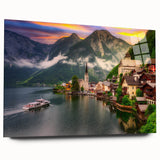 Acrylic glass wall art collection showcasing a vibrant landscape village design, viewed from the side. This modern decor piece features rich colors and intricate details, perfect for elevating any room's aesthetic. Ideal for art enthusiasts seeking unique home decor.