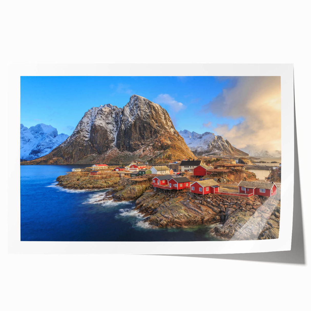 Rolled print showcasing a vibrant landscape village design, featuring lush greenery and charming cottages, ideal for home decor enthusiasts and art collectors.
