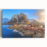 Stretched canvas wall art showcasing a vibrant landscape village scene, featuring rich colors and intricate details, perfect for home decor enhancement.
