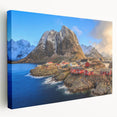 Stretched canvas wall art showcasing a serene village landscape design, featuring vibrant colors and intricate details, perfect for home decor and aesthetic enhancement.