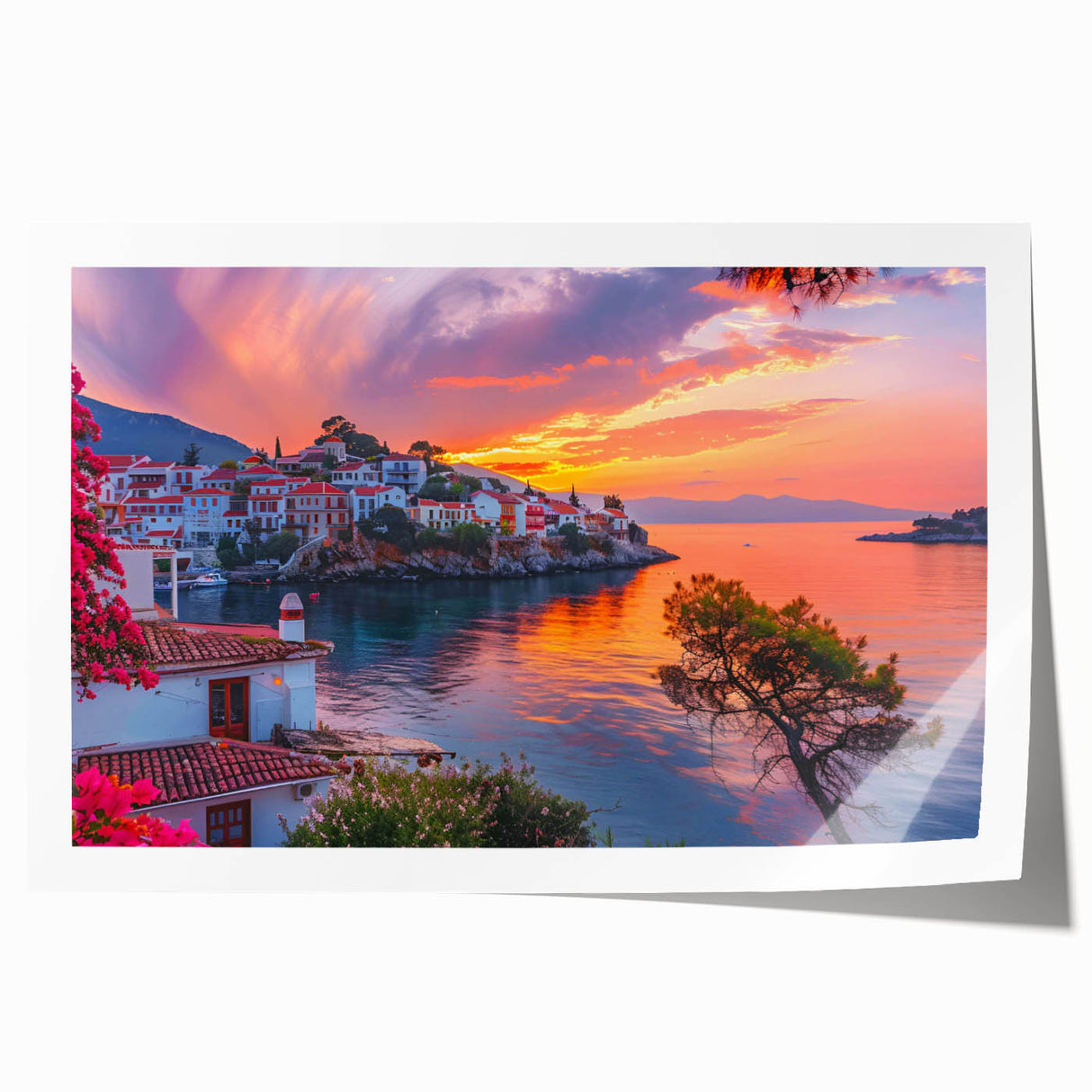 Rolled print of a serene village landscape featuring vibrant colors and intricate details, ideal for home decor or art collection, packaged securely for delivery.
