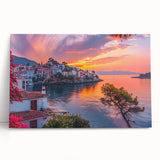 Stretched canvas wall art showcasing a serene landscape village design, featuring vibrant colors and intricate details, perfect for home decor enhancement.