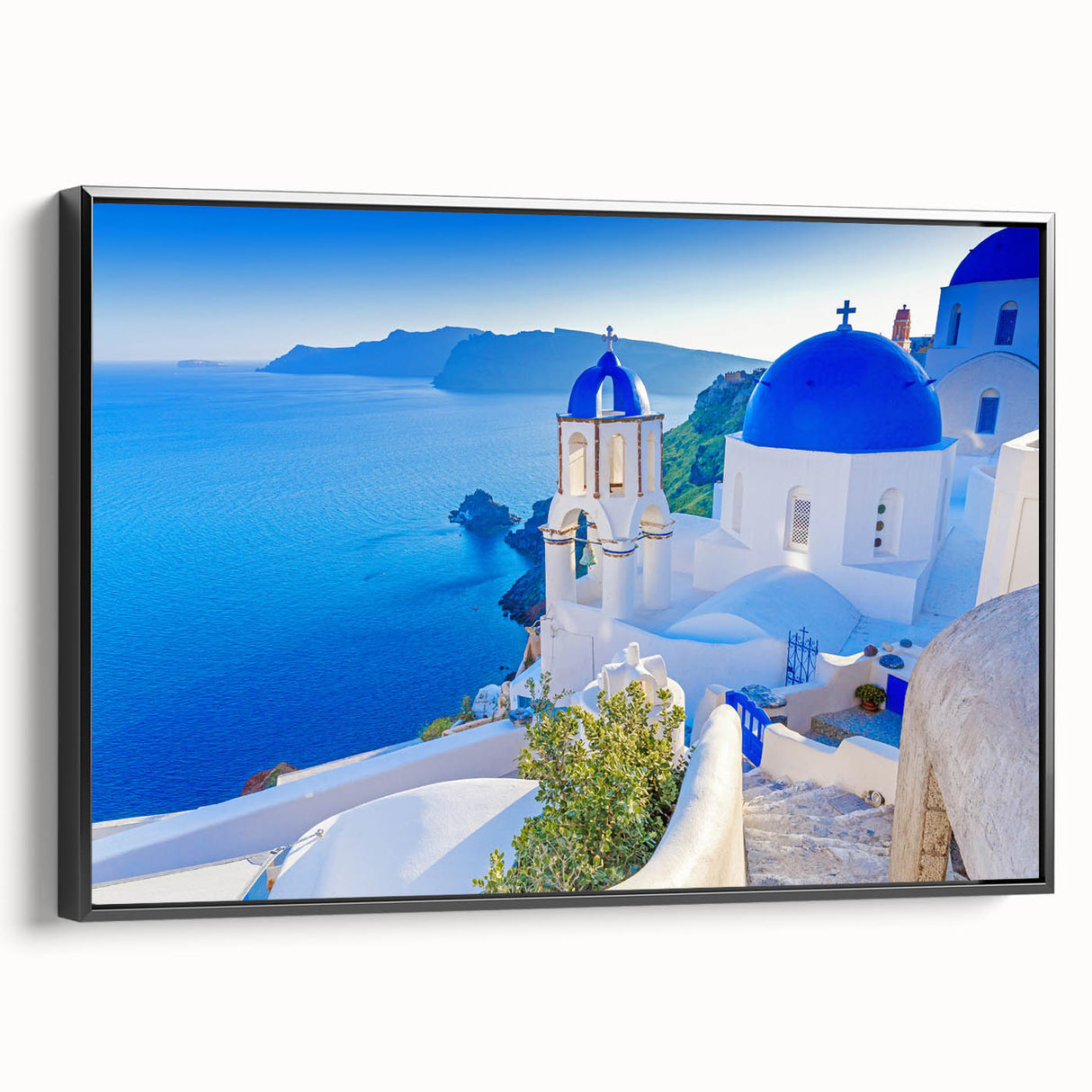 Framed canvas wall art showcasing a serene village landscape design with vibrant colors and intricate details, viewed from the side, perfect for home decor.