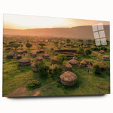 Acrylic wall art collection showcasing a vibrant landscape village design in a sleek side view, accented with rich colors and intricate details, ideal for modern decor.