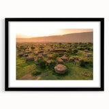 Framed wall art collection featuring a serene landscape village design with a black mat and frame, perfect for enhancing home decor aesthetics.