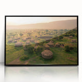 Framed acrylic wall art featuring a stunning landscape village design in vibrant colors, perfect for home decor. The artwork showcases intricate details against a sleek black frame, enhancing any living space's aesthetic.