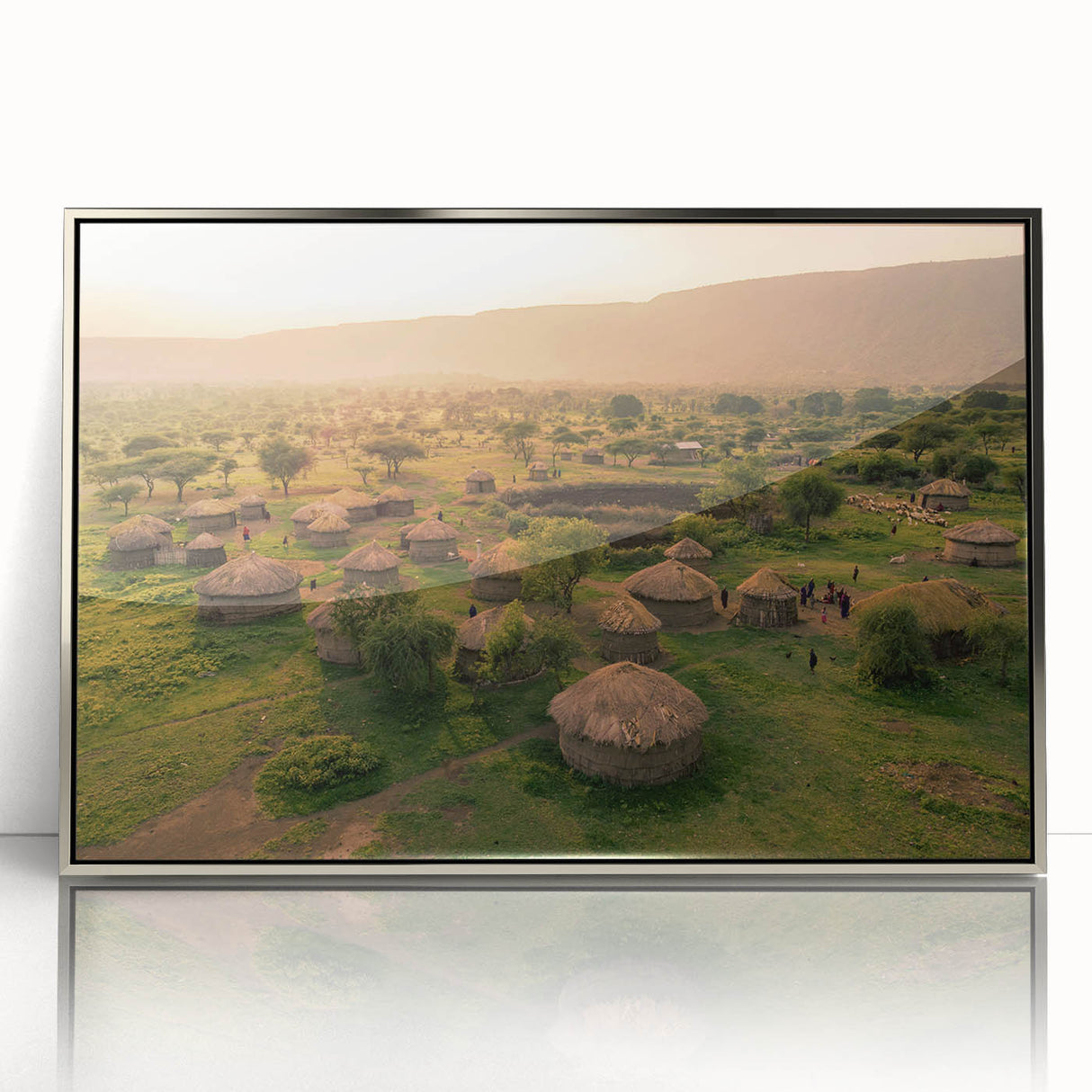 Framed wall art collection showcasing a stunning landscape of picturesque villages, featuring vibrant colors and intricate details, perfect for home decor.