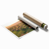 Rolled print showcasing a vibrant landscapes and villages design, featuring rich colors and intricate details, packaged securely in a protective cardboard tube for easy transport. Ideal for adding a touch of nature-inspired art to home decor.
