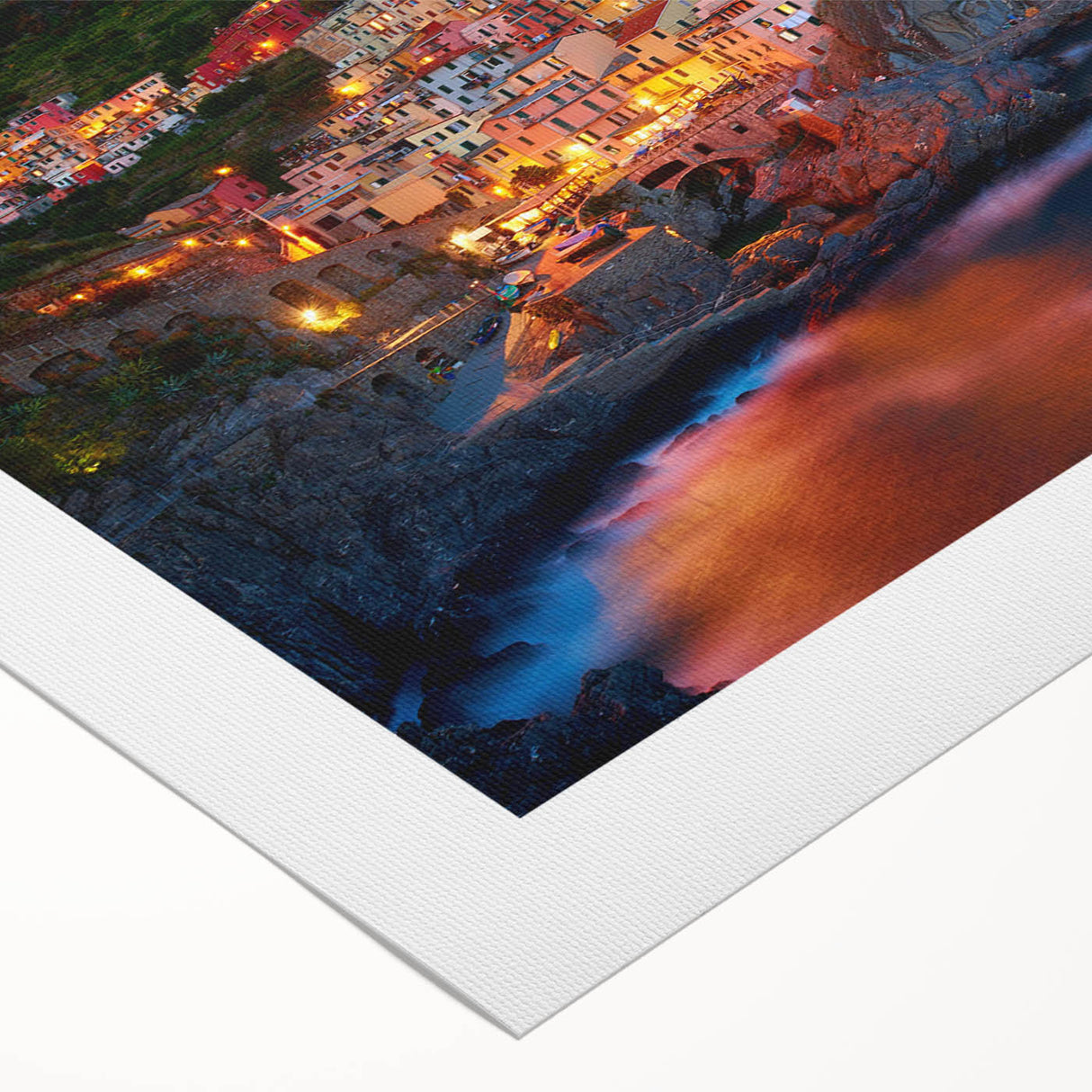 Rolled canvas showcasing a vibrant landscape village design, featuring rich colors and intricate details, ideal for home decor. Packaged in a protective tube for safe delivery.