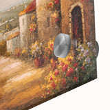 Vibrant close-up of a landscape wall art collection featuring acrylic glass designs, showcasing colorful village scenes and intricate details, ideal for home decor.
