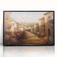 Framed acrylic wall art featuring a stunning village landscape design, set in a sleek black frame, ideal for enhancing home decor with a touch of elegance.
