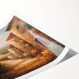 Rolled print showcasing a vibrant village landscape design with rich colors and intricate details, ideal for home decor, presented in a protective cardboard tube.