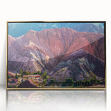 Framed wall art collection depicting serene landscapes and charming villages, featuring a gold-accented acrylic front, ideal for enhancing home decor.