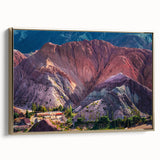 Framed canvas wall art showcasing a vibrant landscape and village design with gold accents, ideal for enhancing home decor. Perfect for art lovers seeking elegant wall decorations.