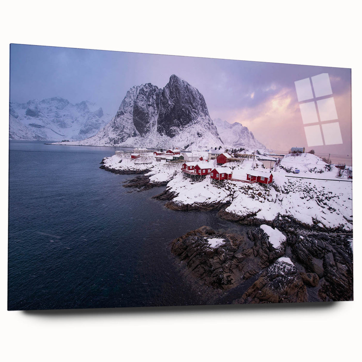Colorful acrylic wall art collection showcasing a vibrant village landscape design, viewed from the side, featuring intricate details and a glass finish. Perfect for home decor.