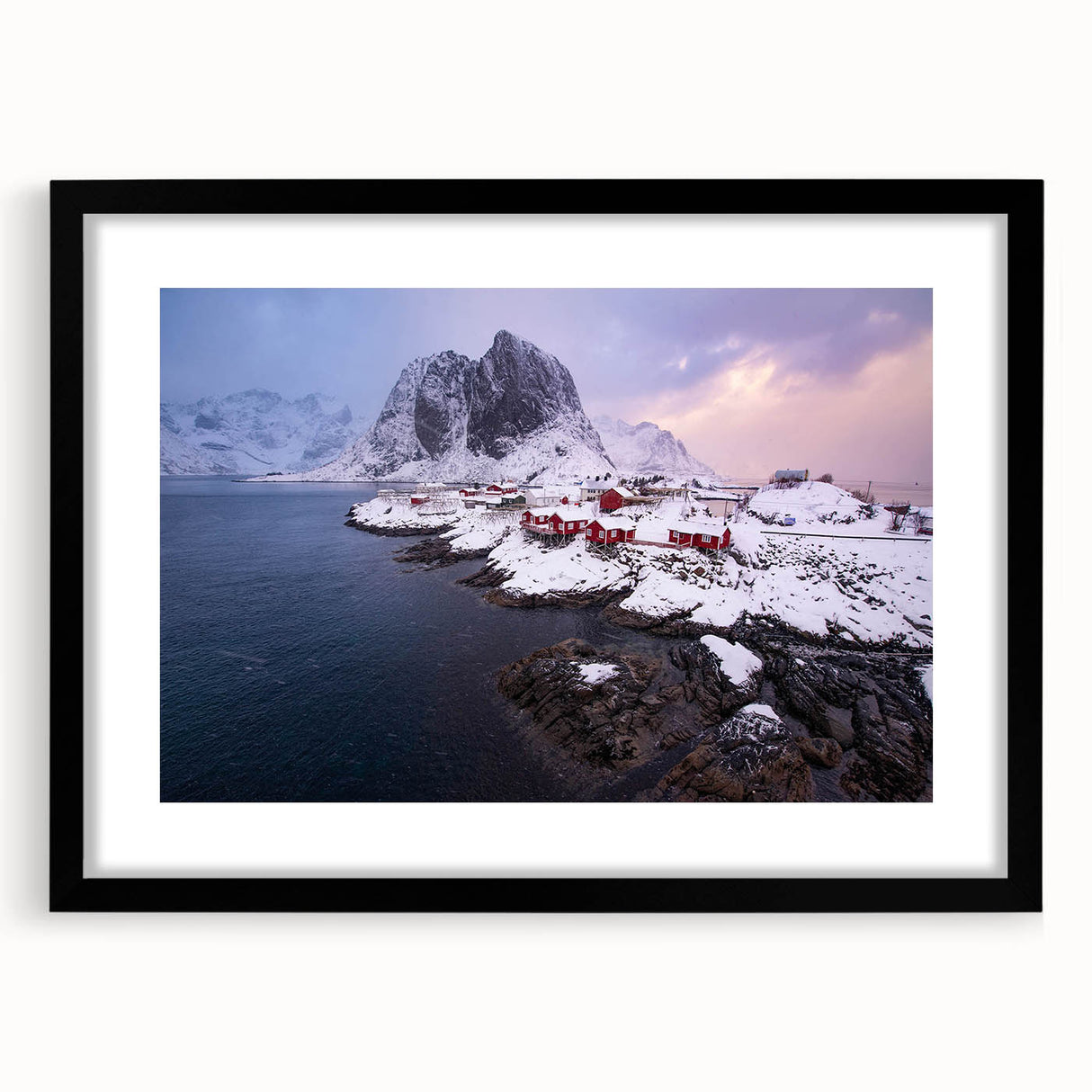 Framed black wall art showcasing a vibrant village landscape design, featuring intricate details and rich colors, perfect for home decor enhancement.