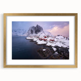 Elegant gold-framed wall art featuring a serene village landscape design, showcasing a vibrant sunset with warm hues, perfect for home decor.