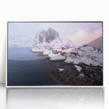 Framed acrylic wall art showcasing a vibrant landscape of a quaint village, featuring lush greenery and a serene sky, ideal for home decor enhancement.