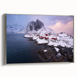 Framed canvas wall art showcasing a serene village landscape in muted colors, with a silver frame adding elegance to home decor. Ideal for enhancing living spaces.