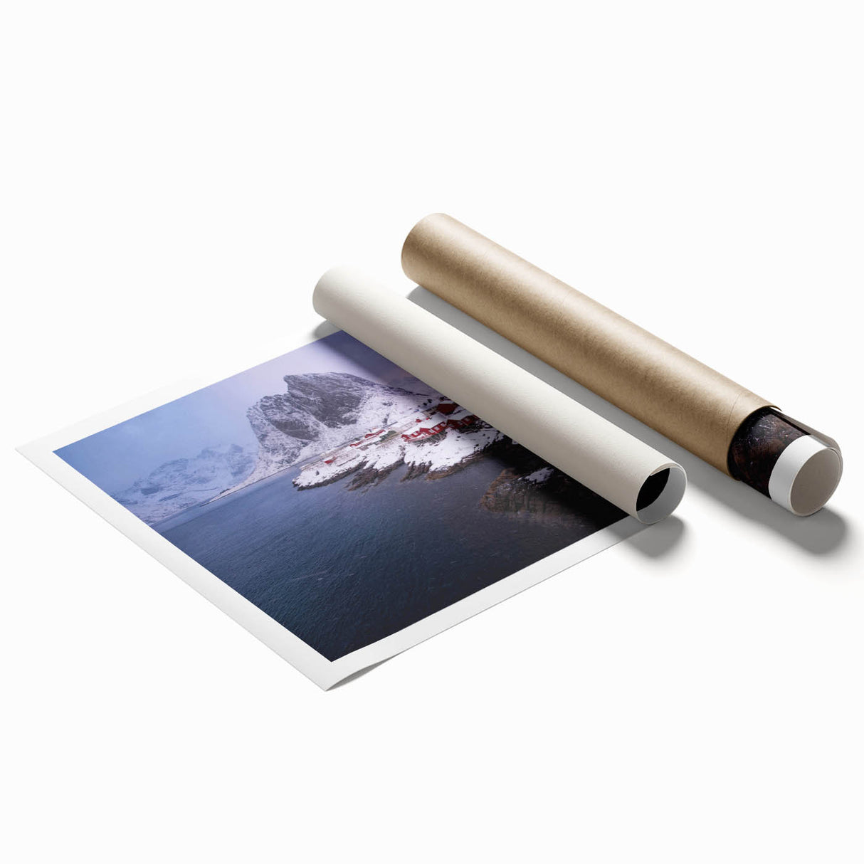 Rolled print of a serene landscape featuring quaint villages, showcasing vibrant colors and intricate details, perfect for home decor or art collection.