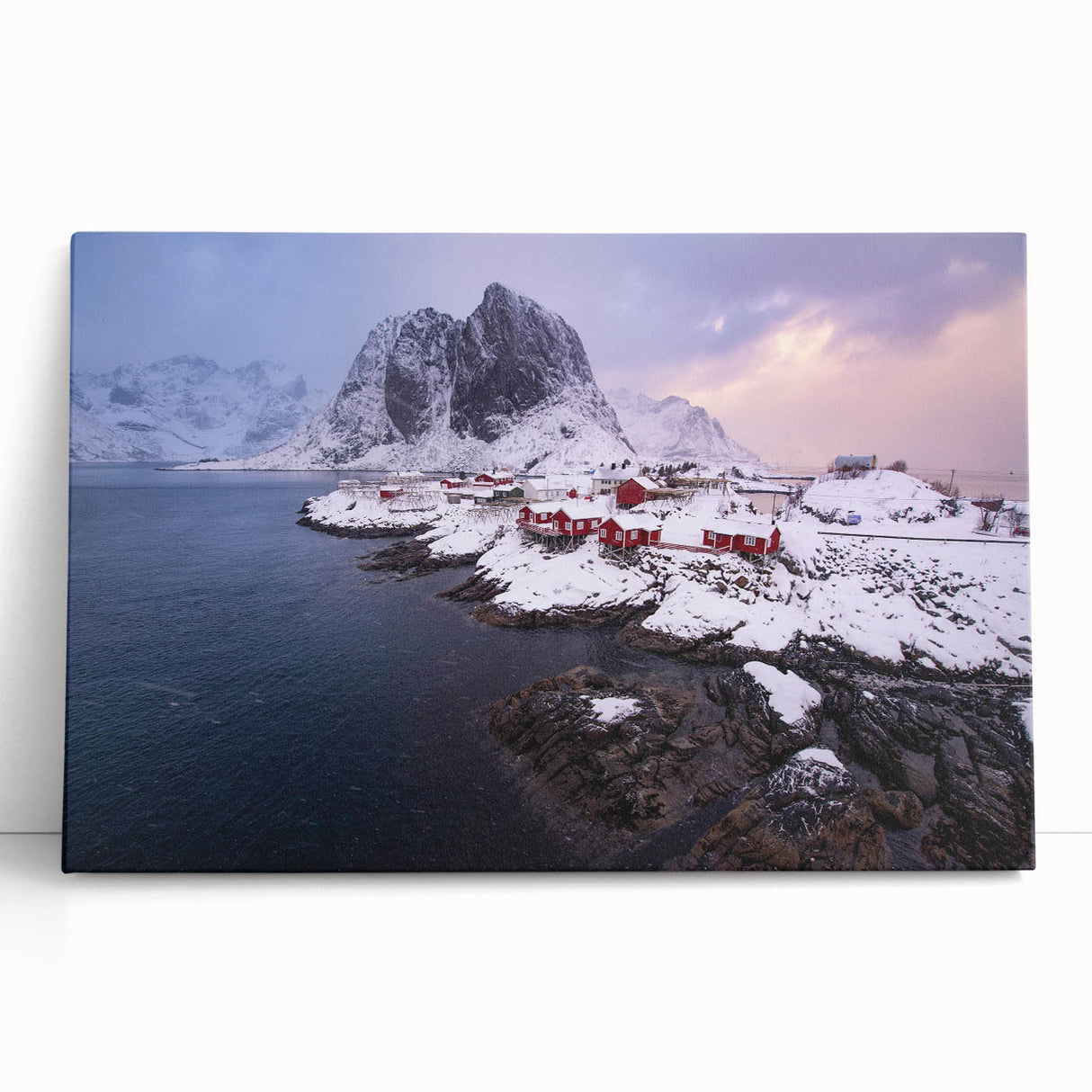 Stretched canvas wall art showcasing a vibrant village landscape design, featuring lush greenery and charming cottages, perfect for home decor enhancement.