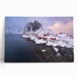 Stretched canvas wall art showcasing a vibrant village landscape design, featuring lush greenery and charming cottages, perfect for home decor enhancement.