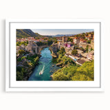 Framed wall art collection showcasing a serene landscape design featuring quaint villages, set in a white mat and frame, perfect for home decor enhancement.