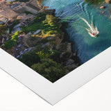 Rolled canvas showcasing a vibrant village landscape design, featuring lush greenery and colorful homes, perfect for adding a rustic charm to home decor.