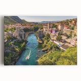 Stretched canvas wall art collection showcasing vibrant landscapes and charming villages, designed to enhance interior decor with colorful details and textures.