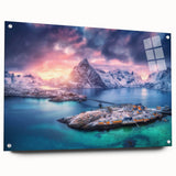 Acrylic wall art showcasing a vibrant village landscape design, framed with sleek glass and featuring visible pins, ideal for modern decor. The artwork highlights rich colors and intricate details that capture the essence of serene village life, perfect for enhancing interior spaces.