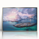 Framed wall art collection showcasing a picturesque landscape of charming villages, featuring vibrant colors and a sleek silver frame, perfect for home decor.