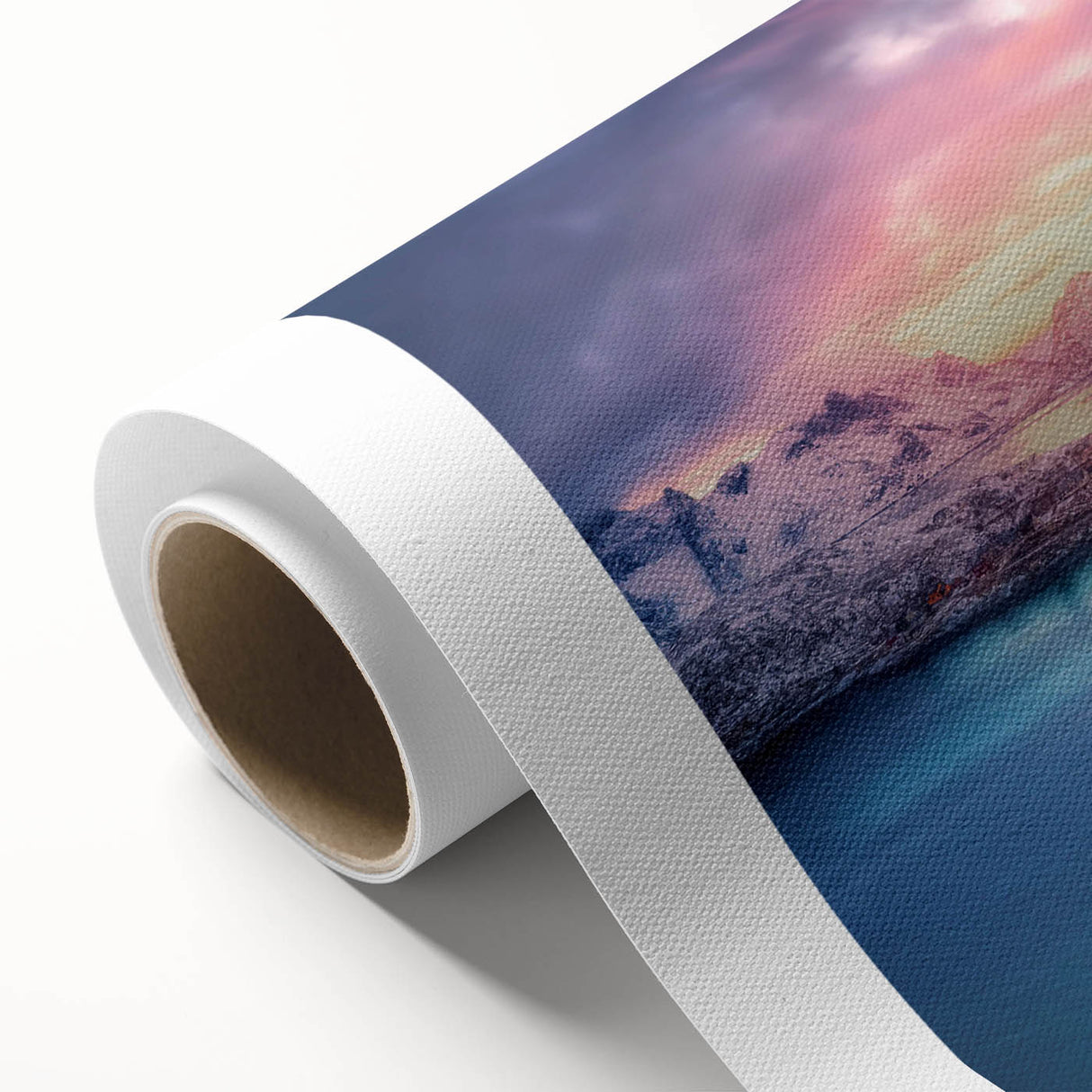 Rolled canvas artwork showcasing a vibrant abstract landscape village design, featuring rich colors and intricate patterns, ideal for home decor enhancement.