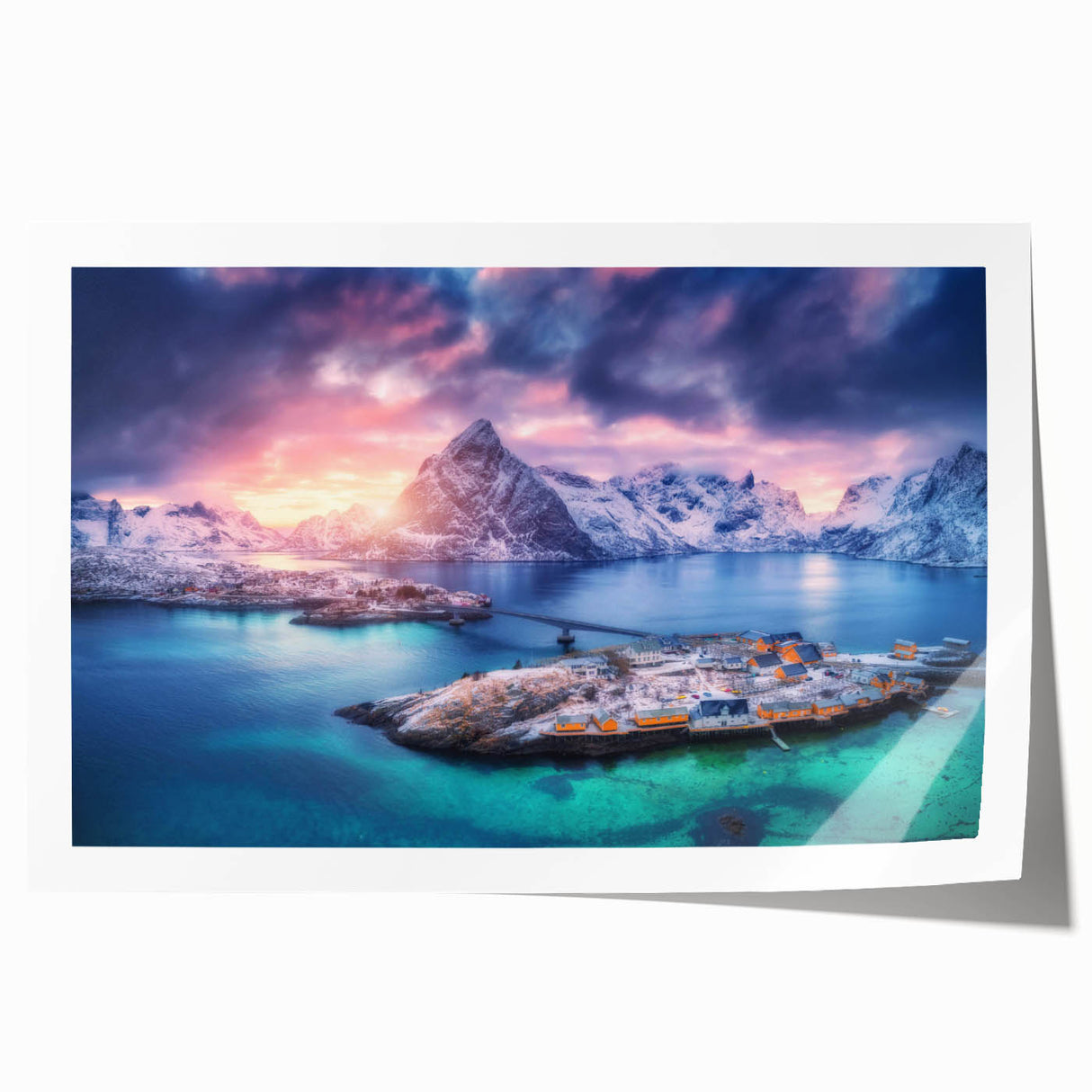 Rolled print showcasing a vibrant landscape design featuring quaint villages and lush greenery, ideal for home decor or art collections, packaged securely in a cardboard tube.