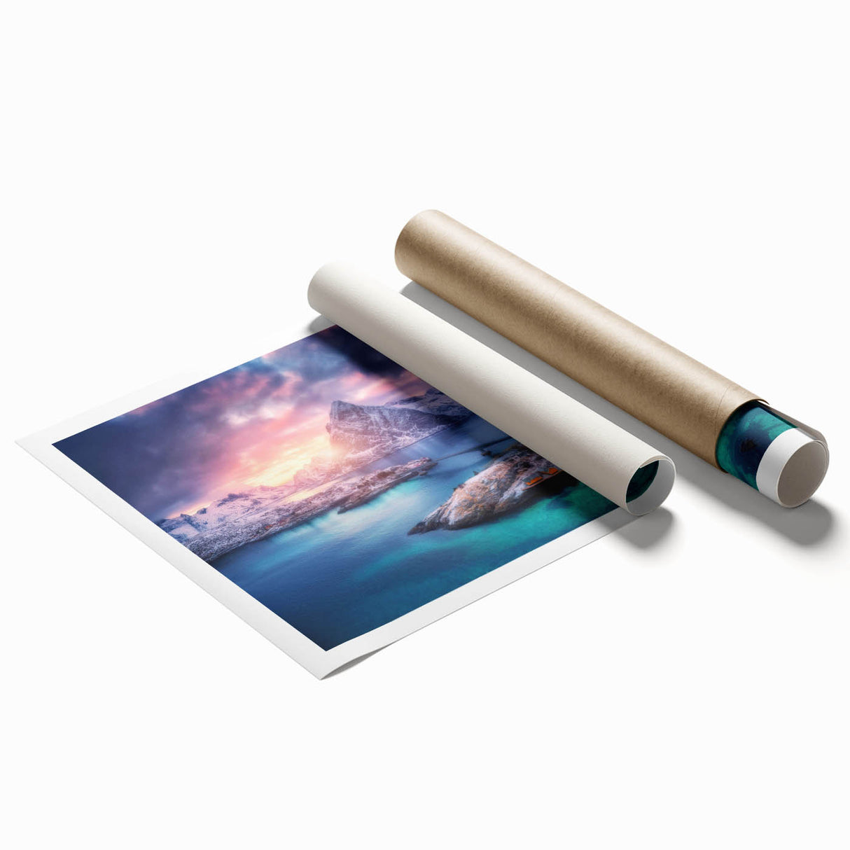 Rolled print showcasing a vibrant village landscape design with rich colors and intricate details, ideal for home decor and artistic expression. Perfect for enhancing interior aesthetics.