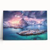 Stretched canvas wall art depicting a serene village landscape with vibrant colors and intricate details, ideal for enhancing home decor in contemporary settings.