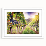 Framed wall art collection featuring a picturesque vineyard landscape design, presented with a white mat and sleek frame, perfect for enhancing home decor.