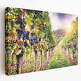 Stretched canvas wall art showcasing a vibrant vineyard landscape design, featuring lush green vines and rolling hills, perfect for enhancing home decor.