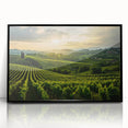 Framed acrylic wall art depicting a serene vineyard landscape, featuring lush green vines and a clear blue sky. Ideal for enhancing modern home decor with nature-themed elegance.