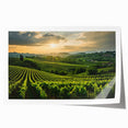 Vibrant landscape vineyard wall art print showcasing lush green grapevines under a clear blue sky, ideal for enhancing home decor and creating a serene atmosphere. Perfect for wine enthusiasts and art collectors seeking to elevate their space with a touch of nature.