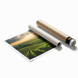 Vibrant vineyard landscape wall art design featuring rolling hills and lush grapevines, perfect for adding elegance to home decor or wine-themed spaces.