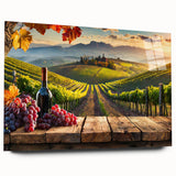 Acrylic glass wall art displaying a vibrant vineyard landscape design, featuring rich green vines and rolling hills, ideal for enhancing home decor.