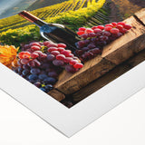 Rolled canvas print showcasing a vibrant vineyard landscape design, featuring lush green grapevines and rolling hills, ideal for enhancing home decor.